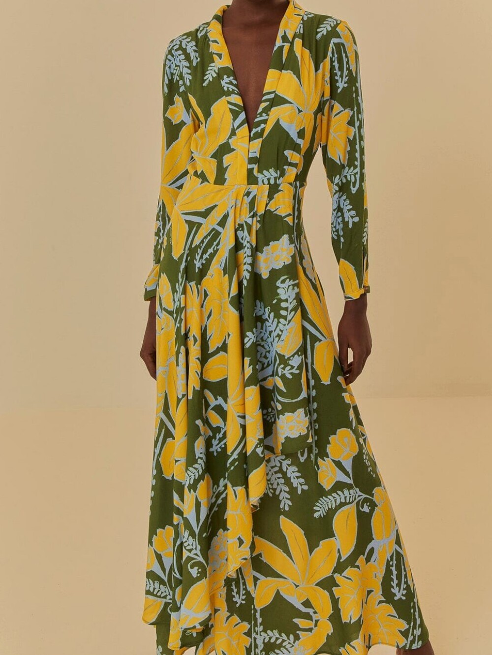 Farm Rio Foliage Sketch V Neck Maxi Dress - Picture 1 of 16